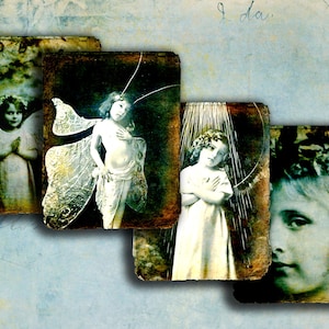 Hoja de collage digital imprimible, Ángeles desvanecidos, Imágenes vintage