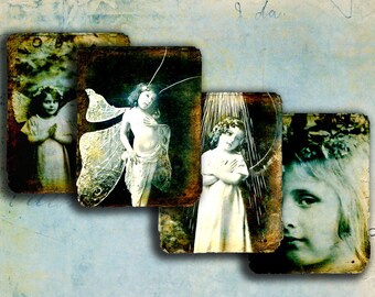 Printable Digital Collage Sheet, Faded Angels, Vintage Images