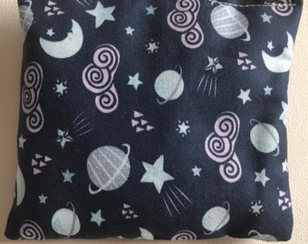 Yule Blend Reiki Rest and Relaxation Small Square Herbal Dream Pillow in Navy Stars, Clouds and Planets