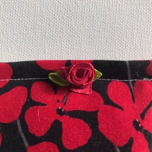 APHRODITE Blend Reiki Rest and Relaxation Small Square Herbal Dream Pillow with Red Fabric Flower in Black with Red Flowers Fabric image 2