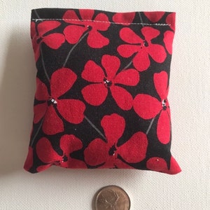 BELTANE Blend Reiki Rest and Relaxation Small Square Herbal Dream Pillow in Black with Red Flowers Fabric image 2