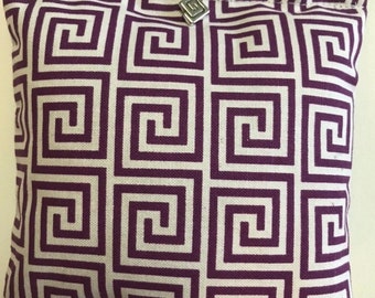 DEMETER Blend Reiki Rest and Relaxation Small Square Herbal Dream Pillow in Purple Greek Keys fabric with Silver Greek Key Charm