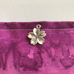 BELTANE Blend Reiki Rest and Relaxation Small Square Herbal Dream Pillow with Big Silver Flower Charm in Pink and Purple Tie Dye fabric image 2