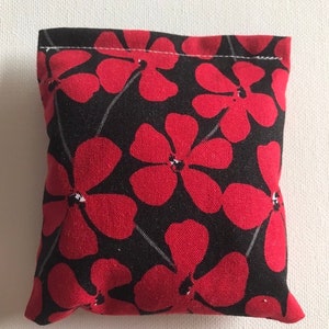 BELTANE Blend Reiki Rest and Relaxation Small Square Herbal Dream Pillow in Black with Red Flowers Fabric image 1