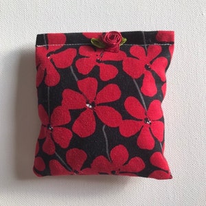 APHRODITE Blend Reiki Rest and Relaxation Small Square Herbal Dream Pillow with Red Fabric Flower in Black with Red Flowers Fabric image 1