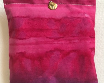 APHRODITE Blend Reiki Rest and Relaxation Small Square Herbal Dream Pillow with Gold Shell Charm in Pink and Purple Tie Dye fabric