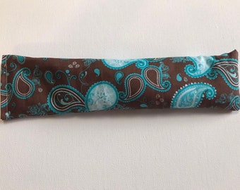 Flax Seed Rest Reiki and Relaxation HERBAL EYE PILLOW in Aqua and Brown Paisley:  Charites Blend