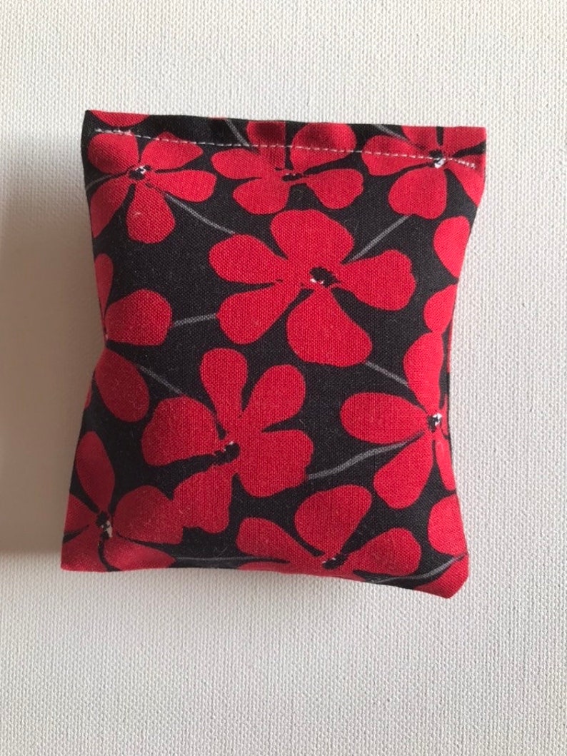 HARVEST FESTIVAL Blend Reiki Rest and Relaxation Small Square Herbal Dream Pillow with Silver Green Man Charm in Black with Red Flowers image 3