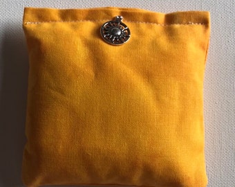 HARVEST FESTIVAL Blend Reiki Rest and Relaxation Small Square Herbal Dream Pillow with Silver Sun in Circle Charm in Yellow Tie Dye