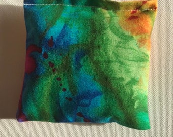 MORPHEUS  Blend Reiki Rest and Relaxation Small Square Herbal Dream Pillow in Dark Rainbow Tie Dye fabric