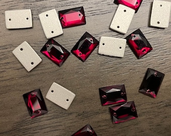 Reproducción vintage de joyas de cristal Art Déco, color rojo muy oscuro, rectangular, 11,5 x 8 mm