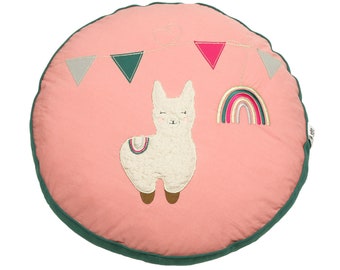 Seat cushions for morning circle "LAMA & Rainbow" in old pink - 45cm