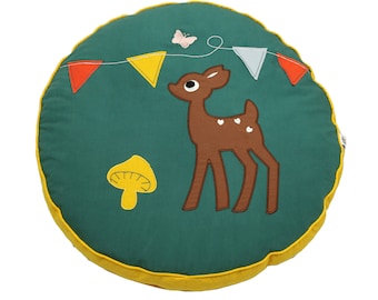 Floor cushion for morning circle "REHKITZ & PILZ" in fir green - Ø45cm