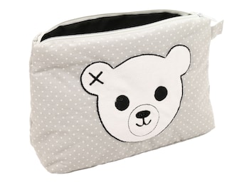 BE-WILD: diaper bag, gray toiletry bag with name