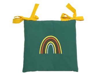 Children's chair cushion "RAINBOW" in fir green - 25 x 25 cm