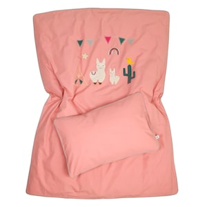 Children's bed linen "LAMA & RAINBOW" in old pink - 135 x 100 cm/customizable