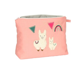 Diaper bag "LAMA & RAINBOW" in old pink/gold - customizable