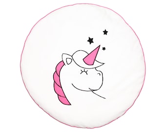 LICORNE: Oreiller câlin Ø45, pouf œil endormi