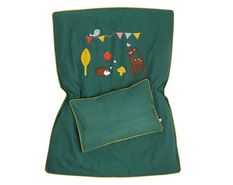 Children's bed linen "DEER KITZ & RAINBOGEN" in fir green - 135 x 100 cm/customizable