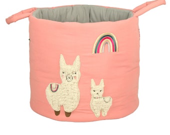 2in1 Maxi Storage Box "LAMA & Rainbow" in Old Pink/Gold - €35cm