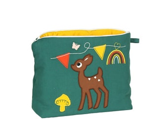 Diaper bag “REHKITZ & RAINBOGEN” in fir green - customizable