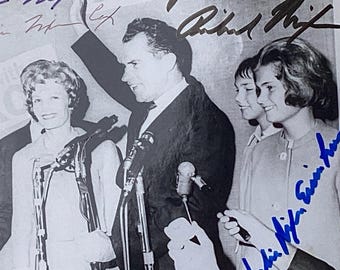 Autographed Nixon Family Press Photo: 1962 AP Wirephoto Signed 1972