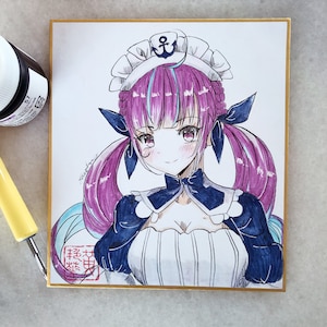 Aangepaste mini Shikishi-kunst (pen en inkt) op bestelling gemaakt