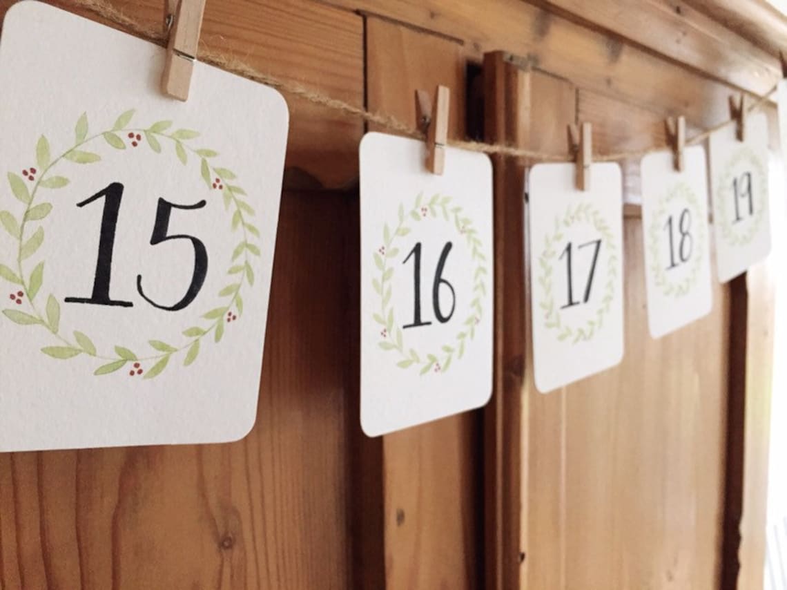Christmas Wreath Advent Calendar Cards PRINTABLE PDF | Etsy