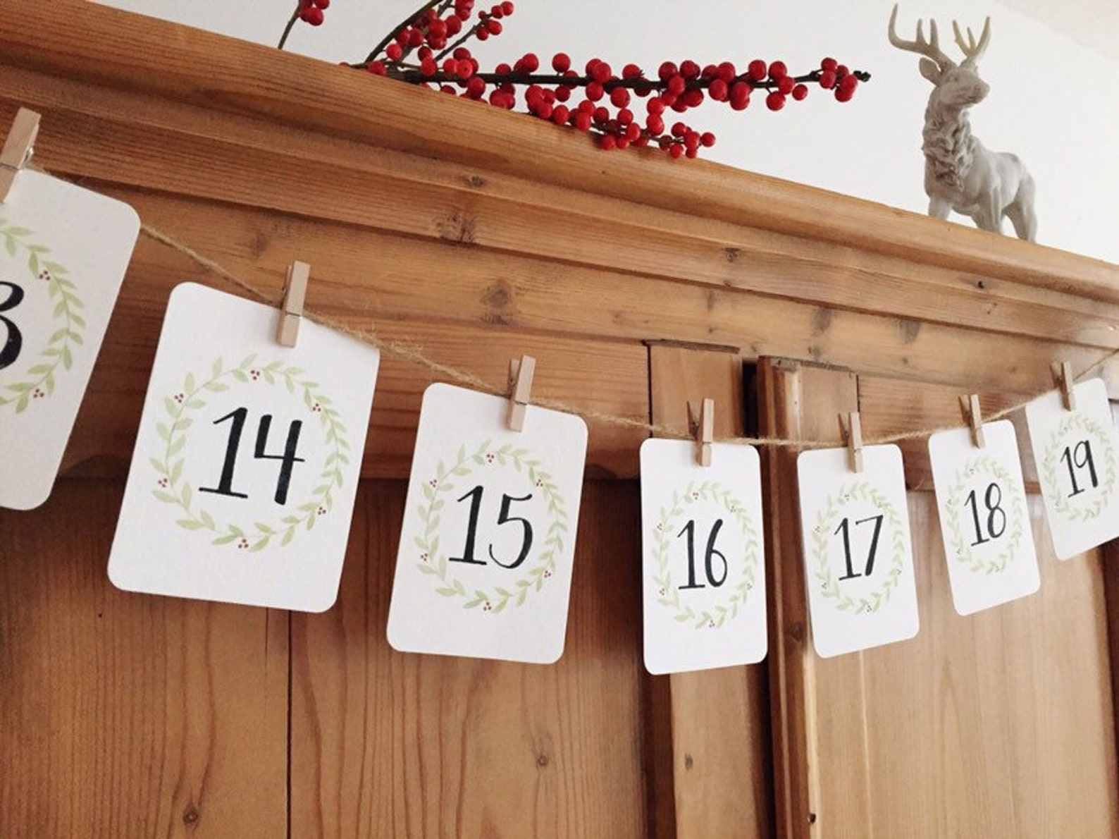 Christmas Wreath Advent Calendar Cards PRINTABLE PDF | Etsy