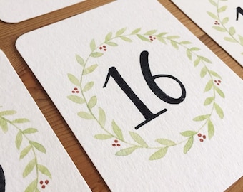 Christmas Wreath Advent Calendar Cards - PRINTABLE PDF - Countdown Cards