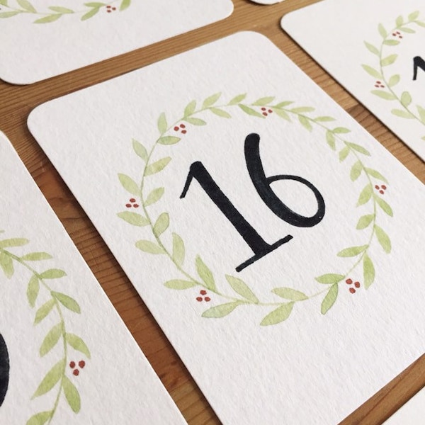 Christmas Wreath Advent Calendar Cards - PRINTABLE PDF - Countdown Cards