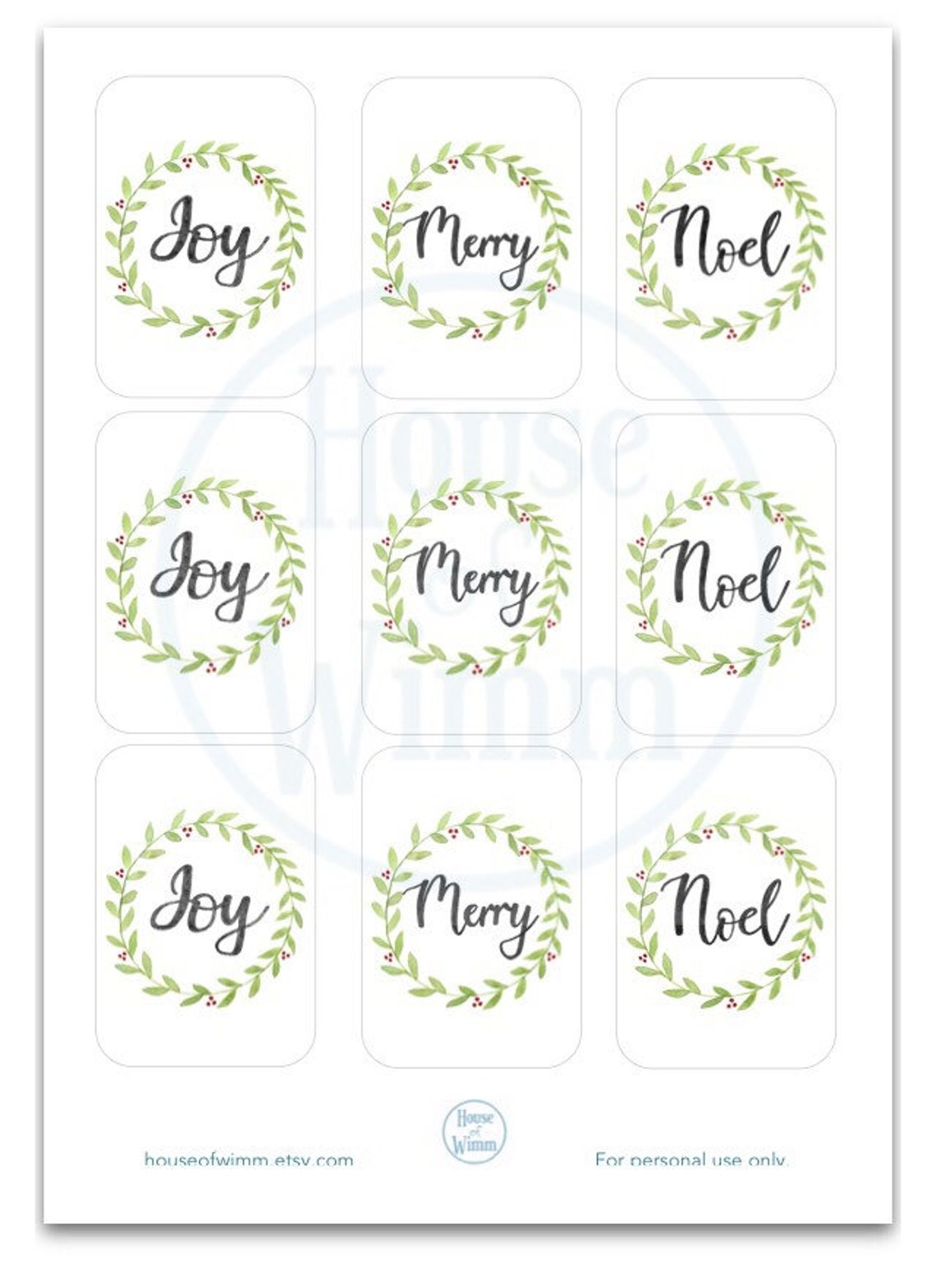Christmas Gift Tags PRINTABLE PDF Wreath Joy Noel Merry - Etsy