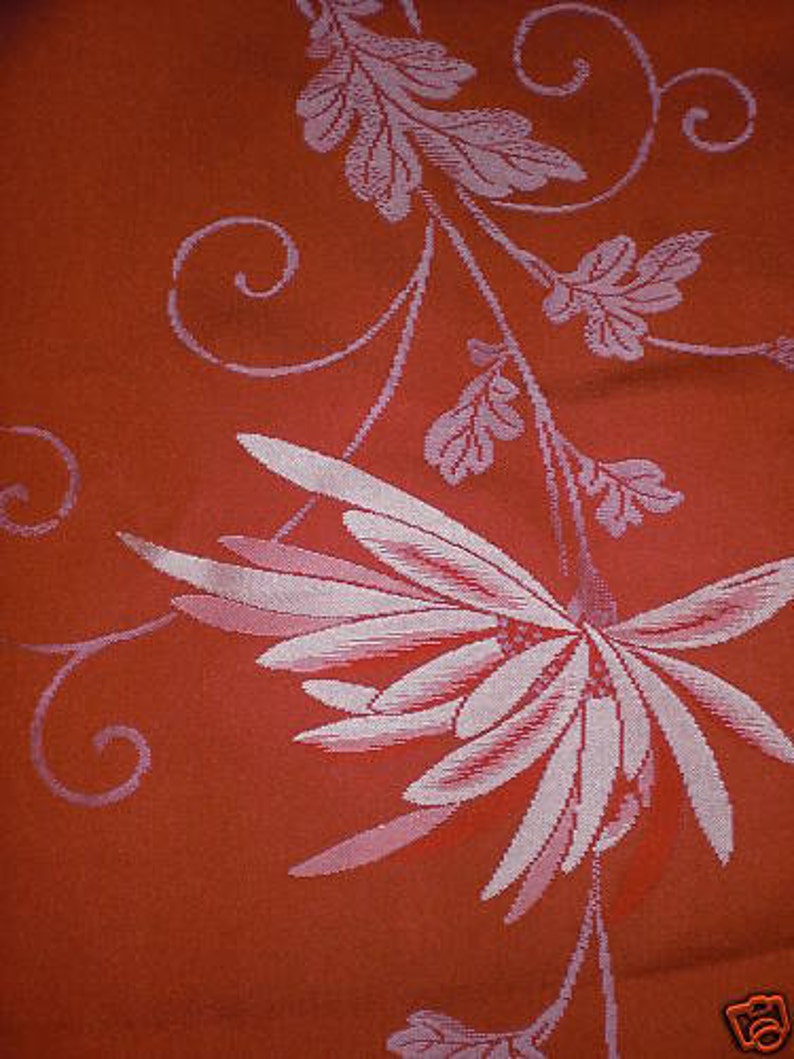 SF96 Vintage Japanese Orange Woven Floral Meisen with White Embroidery on Silk