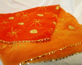 Orange Vintage Indian Dupatta (Shawl like scarf)