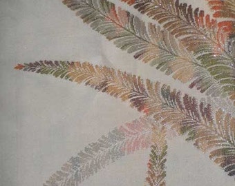 SF490 Vintage Japanese Woven Rainbow and Lame' Leaf Branches on Tan Kimono Silk Fabric