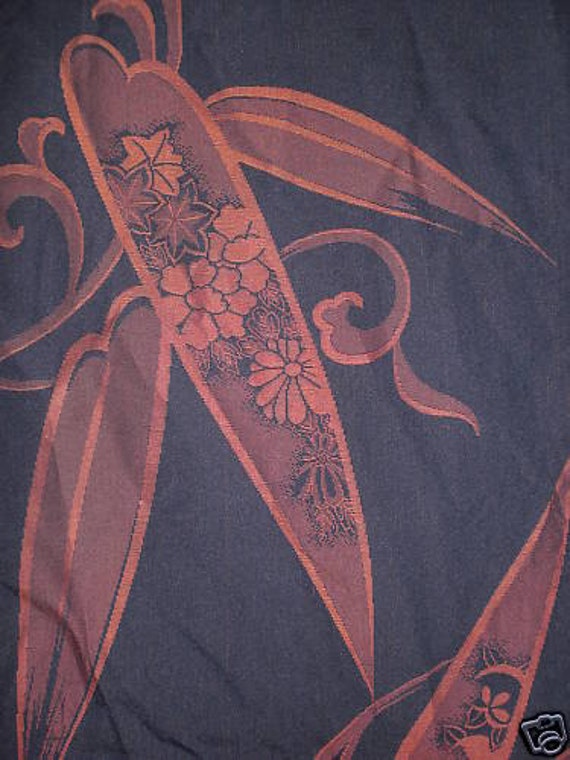 SF96 Vintage Japanese Orange Woven Floral Meisen with White Embroidery on Silk