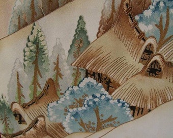 SF18 Vitnage Japaense Rustic Village - Hand Painted on Silk Gilt