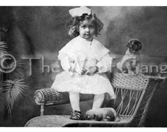 Vintage Dog Card--Florence and Her Pugs England, c. 1905