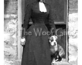 Woman with Upswept Hair and Pit Bull, Chicago, 1910 Vintage Photo - Note Card