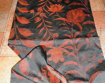 SF515 Vintage Japanese Reversible Woven Red Floral on Dark Shimmery Grey Kimono Silk Fabric