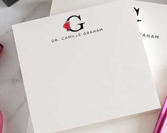 Personalized Square Notepad – Custom Stationary, Monogram Gift | FLORAL INITIAL