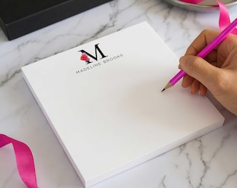 Personligt fyrkantigt anteckningsblock - monogram, skrivblock för kvinnor | blommig initial