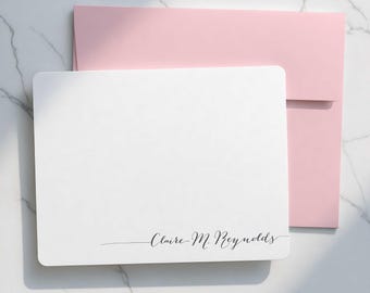 Personalized Stationery for Women - Flat Notecards with Envelopes, Custom Writing Set | SIMPLE CALLIGRAPHY
