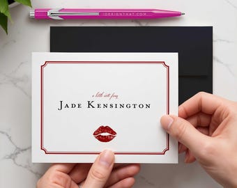Personalized Women's Stationery - Lipstick Folded Notecards, Gifts for Her | ROMANTIC KISS