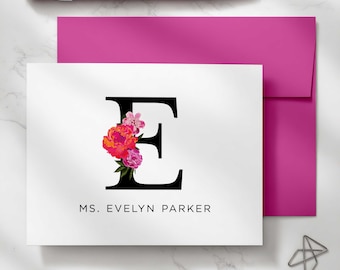 Personalized Stationary Set - Monogram Thank You Notecards for Women | FLORAL INITIAL