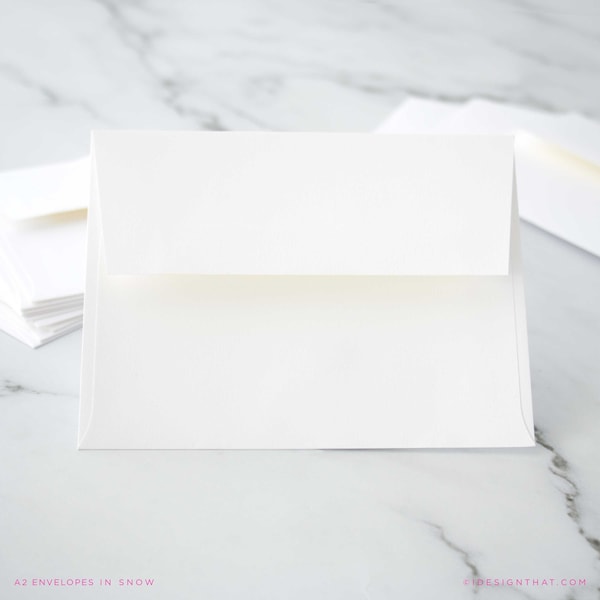 White A2 Envelopes for Notecards & Stationery, Blank Reply RSVP or Announcement Envelope | SNOW 4 3/8" x 5 3/4"