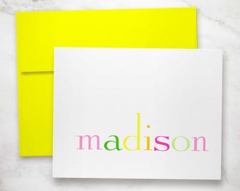 Kids Personalized Stationary Set - Custom Folded Thank You Notecards | RAINBOW