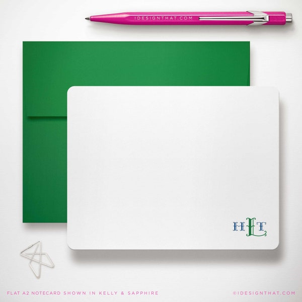 Monogrammed Stationary Set of Flat Notecards for Men or Women | Personalized Stationery Blank Thank You Note Cards | MONTEREY MONOGRAM