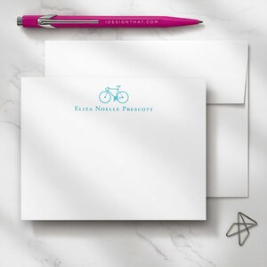 Personalized gifts for bike lovers featuring custom bicycle notecards with envelopes for thank you notes, quick hellos, and everyday mail.