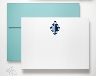 Custom Stationary Sets of Monogrammed Notecards, Writing Paper Stationery for Men or Women, Personalized Thank You Notes | DIAMOND MONOGRAM